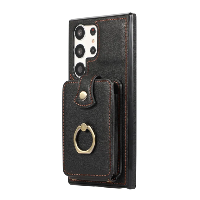 For Samsung Galaxy S23 Ultra Case Kickstand Slim-Fit TPU+PU Leather Phone Shell - Black