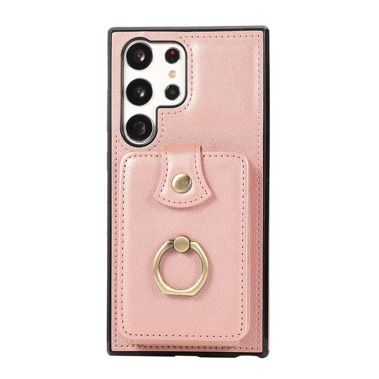 Funda para Samsung Galaxy S24 Ultra, funda de hombro, soporte para teléfono, TPU+PU Leather, cubierta para teléfono - Oro rosa