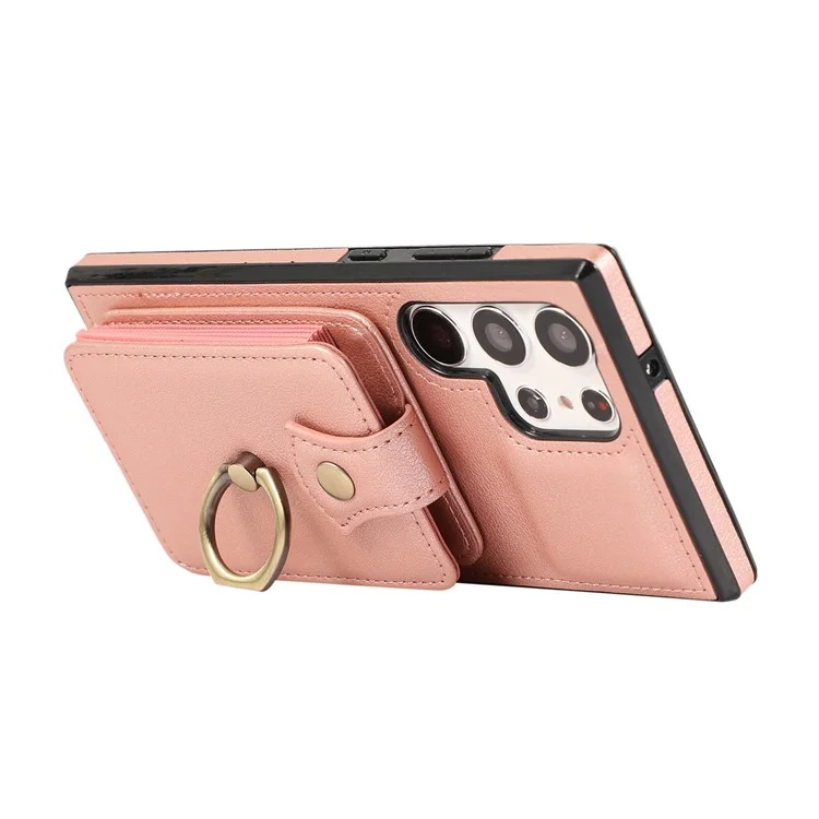 Funda para Samsung Galaxy S24 Ultra, funda de hombro, soporte para teléfono, TPU+PU Leather, cubierta para teléfono - Oro rosa