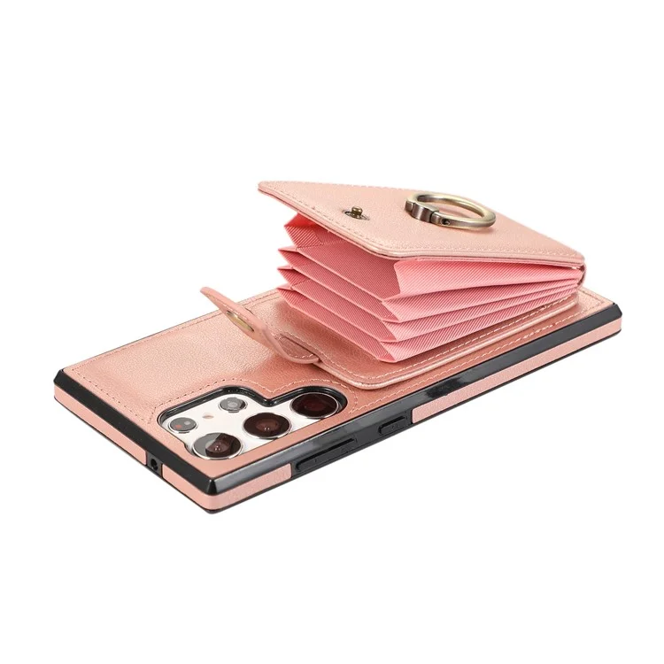 Funda para Samsung Galaxy S24 Ultra, funda de hombro, soporte para teléfono, TPU+PU Leather, cubierta para teléfono - Oro rosa
