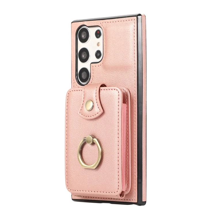 Funda para Samsung Galaxy S24 Ultra, funda de hombro, soporte para teléfono, TPU+PU Leather, cubierta para teléfono - Oro rosa