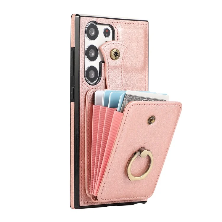 Funda para Samsung Galaxy S24 Ultra, funda de hombro, soporte para teléfono, TPU+PU Leather, cubierta para teléfono - Oro rosa