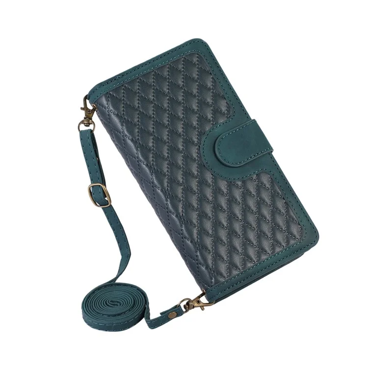 Para Samsung Galaxy S24 Ultra Case 9 Ranuras para Tarjetas Bolsillo con Cremallera Billetera Funda de Teléfono de Cuero con 2 Correas - Verde