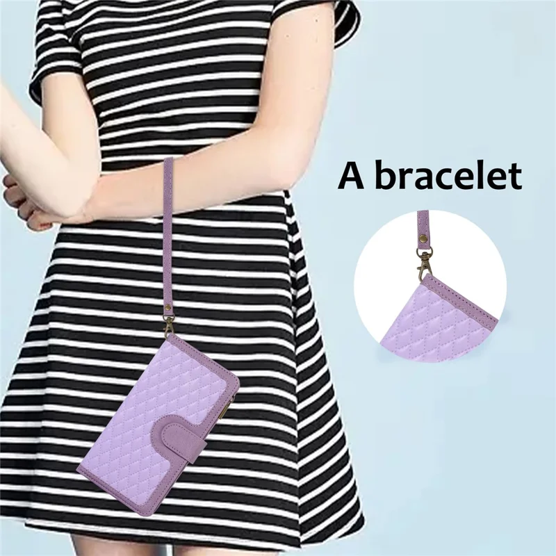 For Samsung Galaxy S24 Cell Phone Case 9 Card Slots Zipper Wallet Leather Stand Cover - Purple