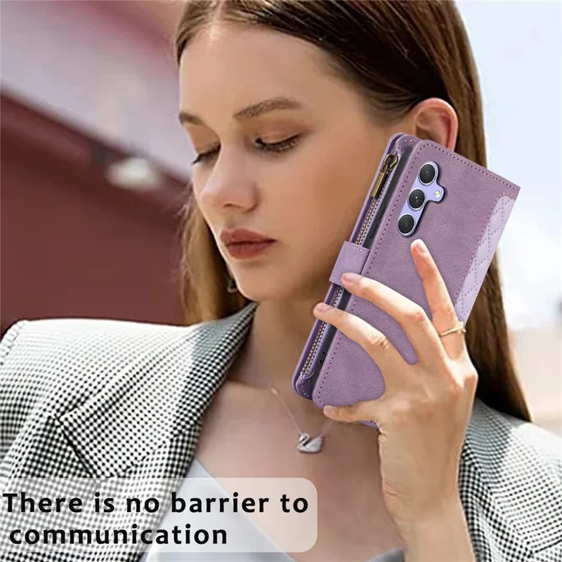 For Samsung Galaxy S24 Cell Phone Case 9 Card Slots Zipper Wallet Leather Stand Cover - Purple