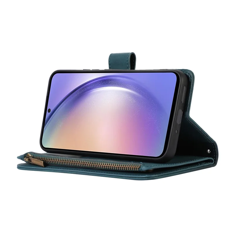 For Samsung Galaxy S24+ Cell Phone Case Imprinted Zipper Wallet Leather Anti-drop Shell - Green