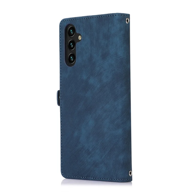 For Samsung Galaxy A15 5G Case Zipper Pocket 9 Card Slots PU Leather Phone Cover with Wrist Strap - Blue