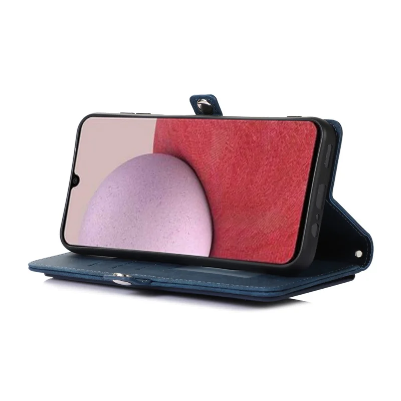 For Samsung Galaxy A15 5G Case Zipper Pocket 9 Card Slots PU Leather Phone Cover with Wrist Strap - Blue