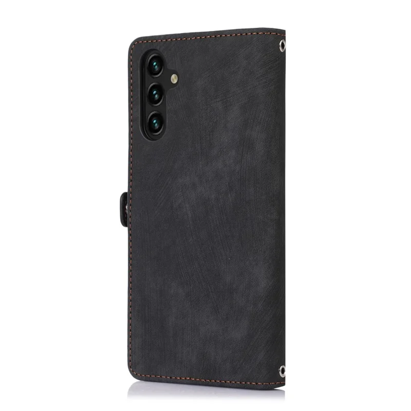 For Samsung Galaxy A15 5G Case Zipper Pocket 9 Card Slots PU Leather Phone Cover with Wrist Strap - Black