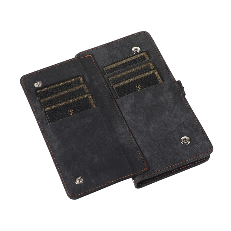 For Samsung Galaxy A15 5G Case Zipper Pocket 9 Card Slots PU Leather Phone Cover with Wrist Strap - Black