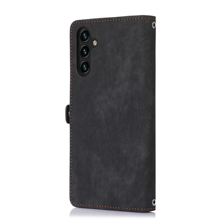 Para Samsung Galaxy A25 5G (Global) (161.0 x 76.5 x 8.3mm) Funda de Cuero PU+TPU 9 Ranuras para Tarjetas Tapa Teléfono Inteligente con Correa para la Muñeca - Negro