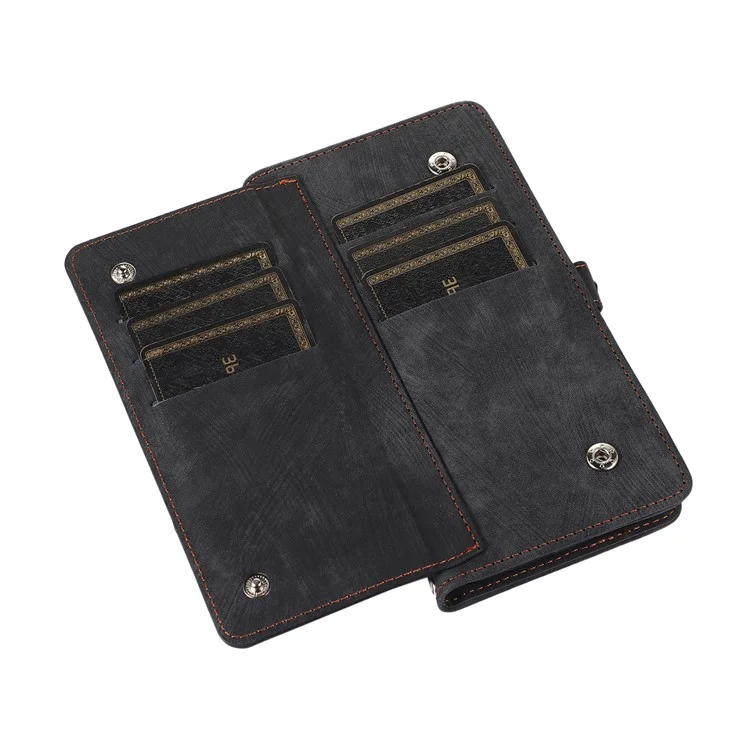 Para Samsung Galaxy A25 5G (Global) (161.0 x 76.5 x 8.3mm) Funda de Cuero PU+TPU 9 Ranuras para Tarjetas Tapa Teléfono Inteligente con Correa para la Muñeca - Negro