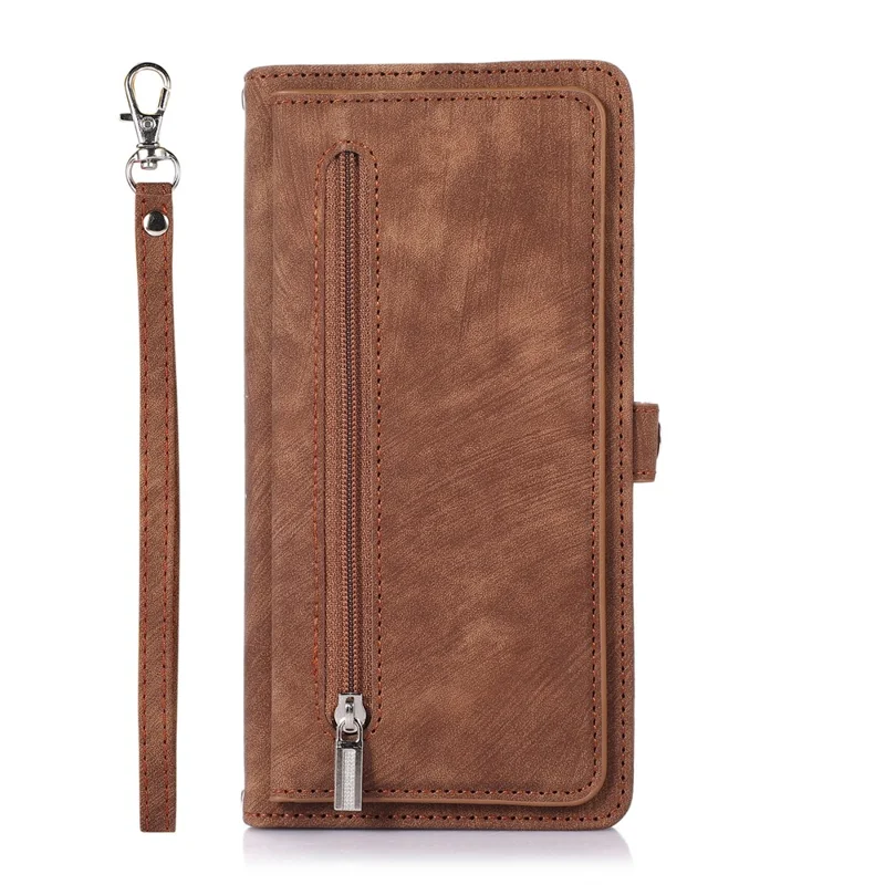 For Samsung Galaxy S25+ / S24+ Magnetic Case PU Leather+TPU Smart Phone Cover with 9 Card Slots - Brown