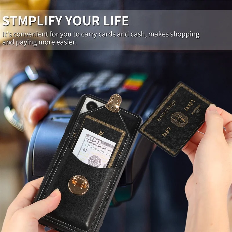 Voor Samsung Galaxy S24 Ultra Hoesje met Kaarthouder en Steun in Leer+TPU - Zwart