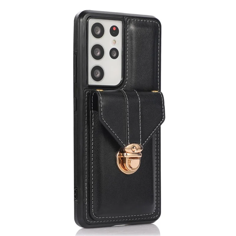 Voor Samsung Galaxy S24 Ultra Hoesje met Kaarthouder en Steun in Leer+TPU - Zwart