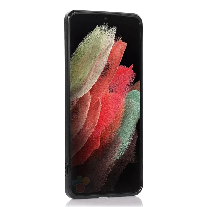 Voor Samsung Galaxy S24 Ultra Hoesje met Kaarthouder en Steun in Leer+TPU - Zwart