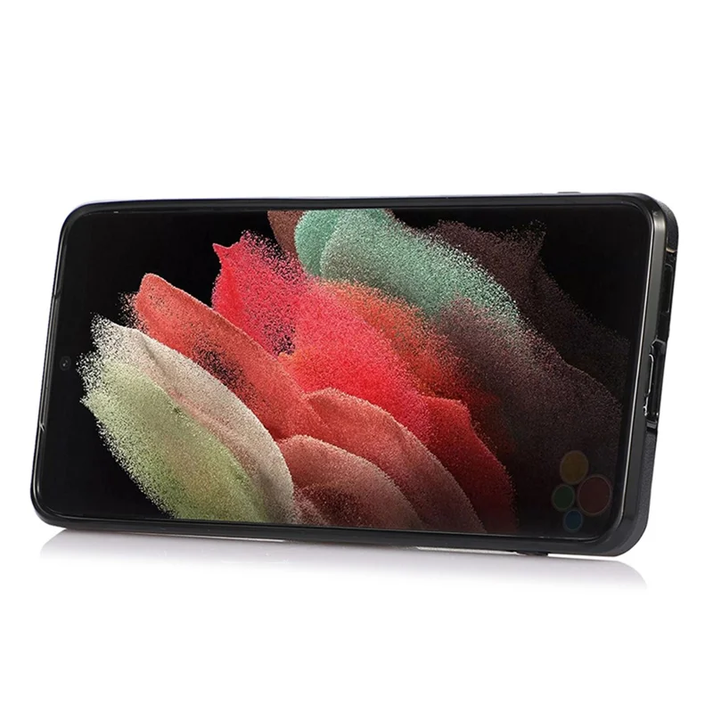 Voor Samsung Galaxy S24 Ultra Hoesje met Kaarthouder en Steun in Leer+TPU - Zwart