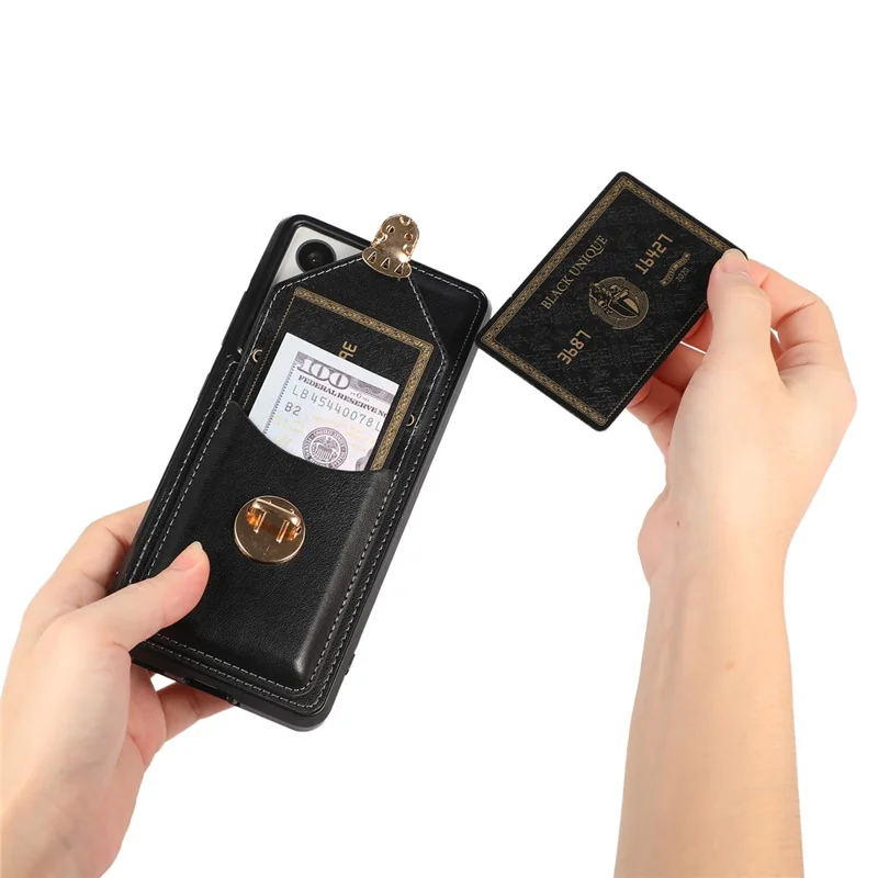 Voor Samsung Galaxy S24 Ultra Hoesje met Kaarthouder en Steun in Leer+TPU - Zwart