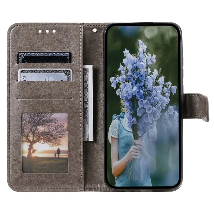 Für Xiaomi Redmi 13C 4G / 13C 5G / 13R 5G / Poco M6 5G / Poco C65 4G Hülle Mandala Blumen Prägung Cover mit Gurt - Grau