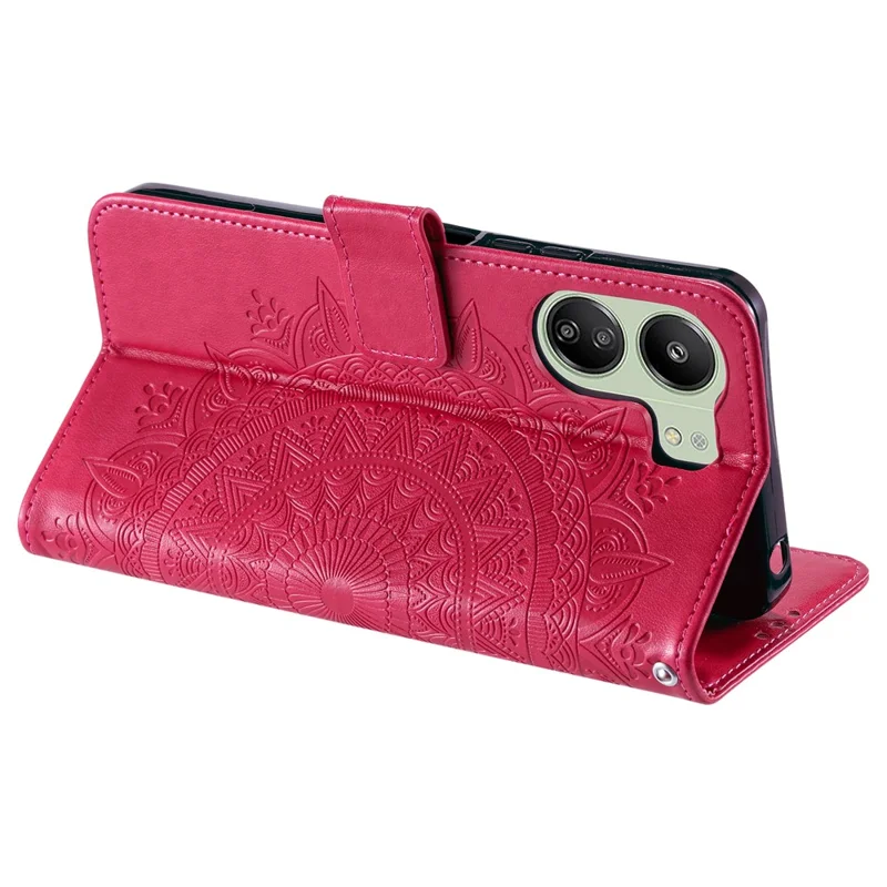 Coque pour Xiaomi Redmi 13C 4G / 13C 5G / 13R 5G / Poco M6 5G / Poco C65 4G avec motif imprimé de fleur mandala et sangle - Rose