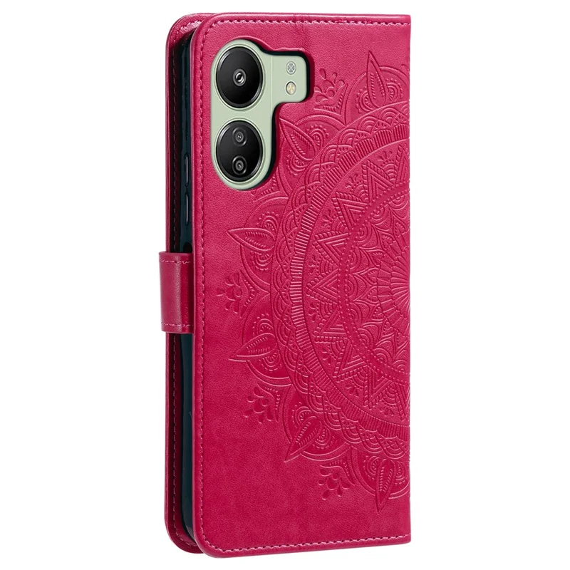 Coque pour Xiaomi Redmi 13C 4G / 13C 5G / 13R 5G / Poco M6 5G / Poco C65 4G avec motif imprimé de fleur mandala et sangle - Rose