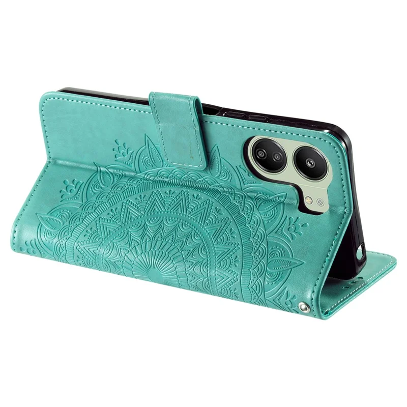 For Xiaomi Redmi 13C 4G / 13C 5G / 13R 5G / Poco M6 5G / Poco C65 4G Case Mandala Flower Imprint Cover with Strap - Green