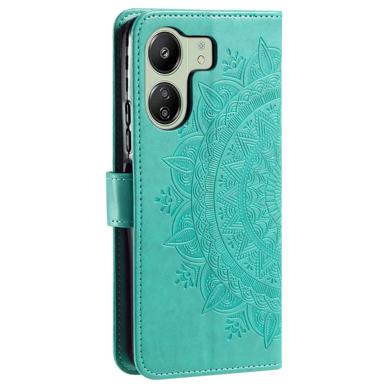 For Xiaomi Redmi 13C 4G / 13C 5G / 13R 5G / Poco M6 5G / Poco C65 4G Case Mandala Flower Imprint Cover with Strap - Green