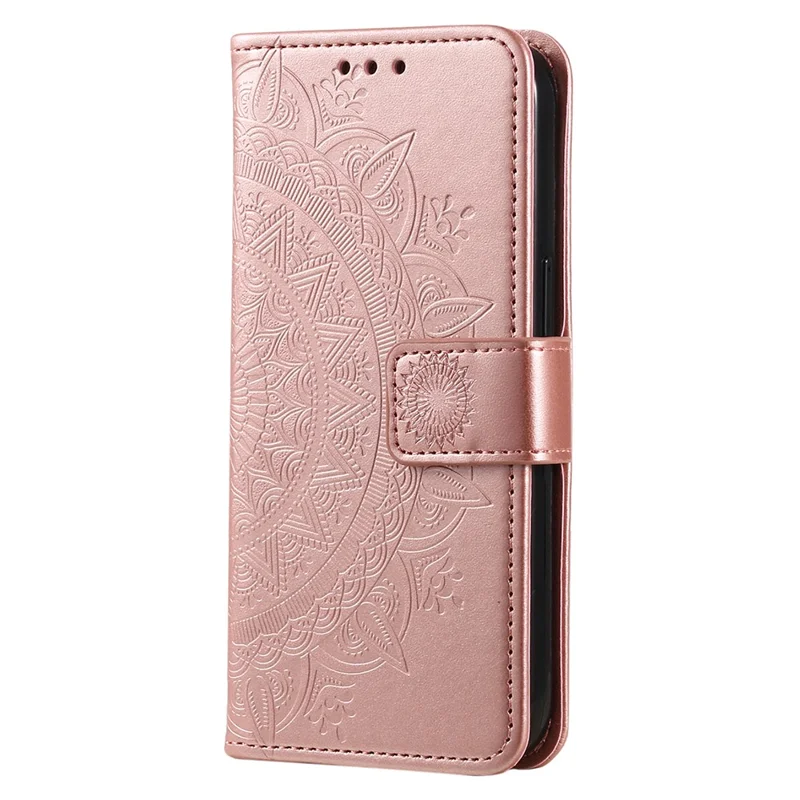For Xiaomi Redmi 13C 4G / 13C 5G / 13R 5G / Poco M6 5G / Poco C65 4G Case Mandala Flower Imprint Cover with Strap - Rose Gold