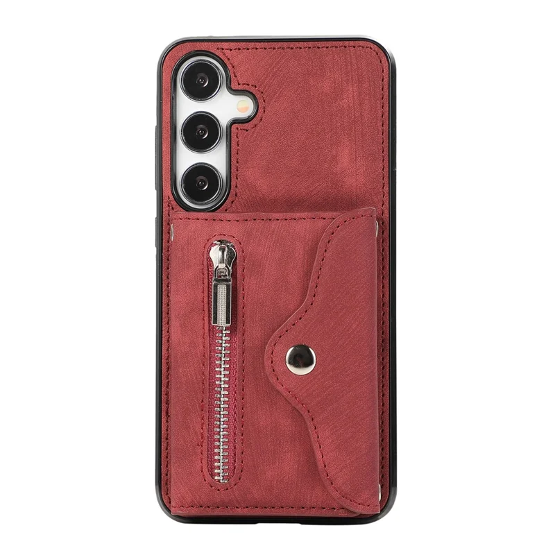 For Samsung Galaxy S25+ / S24+ Cell Phone Case Card Bag PU Leather+TPU Cover with 2 Straps - Red