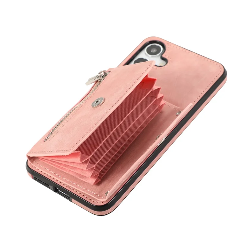 For Samsung Galaxy S25 / S24 Cell Phone Case with 2 Straps PU Leather+TPU Card Bag Cover - Rose Gold