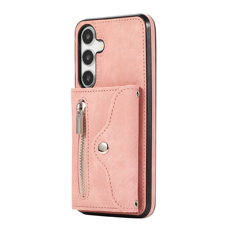 For Samsung Galaxy S25 / S24 Cell Phone Case with 2 Straps PU Leather+TPU Card Bag Cover - Rose Gold