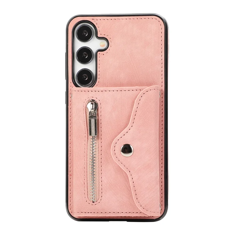 For Samsung Galaxy S25 / S24 Cell Phone Case with 2 Straps PU Leather+TPU Card Bag Cover - Rose Gold