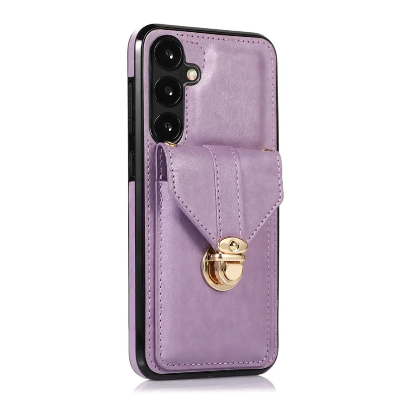 For Samsung Galaxy S25+ / S24+ Cell Phone Case Metal Buckle Card Holder Leather+TPU Cover - Purple