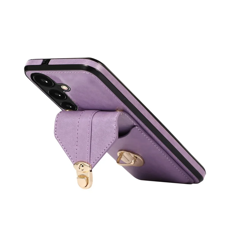 For Samsung Galaxy S25+ / S24+ Cell Phone Case Metal Buckle Card Holder Leather+TPU Cover - Purple