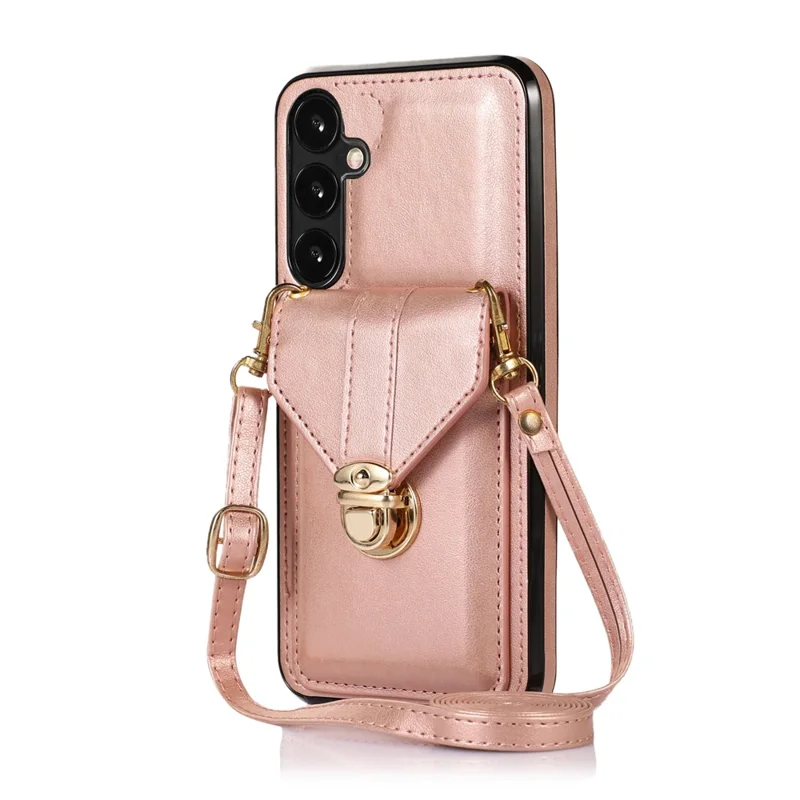 For Samsung Galaxy S25 / S24 Cell Phone Case Card Holder Leather+TPU Shockproof Cover - Rose Gold
