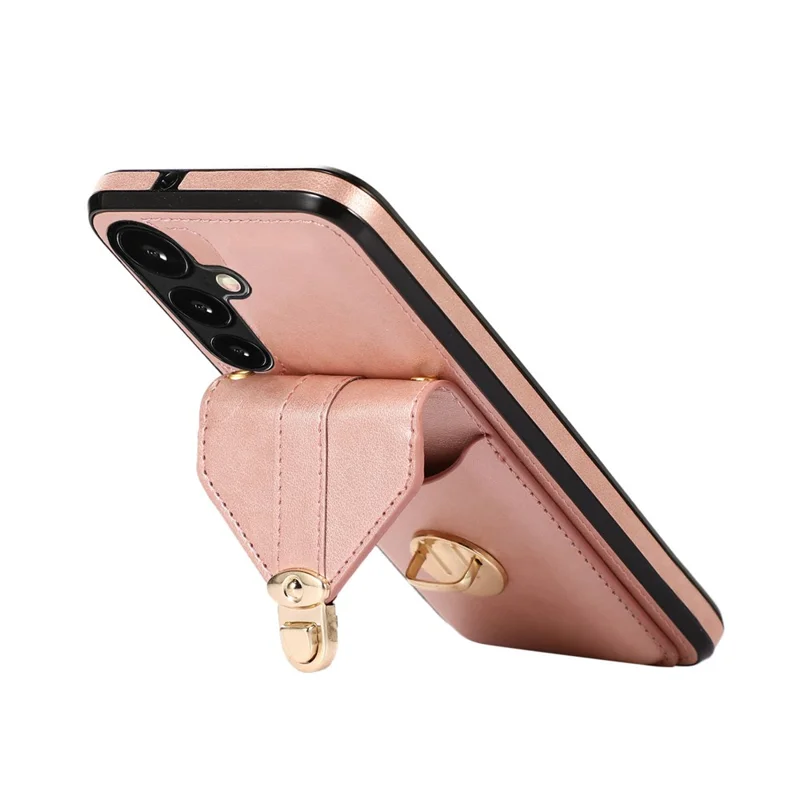 For Samsung Galaxy S25 / S24 Cell Phone Case Card Holder Leather+TPU Shockproof Cover - Rose Gold