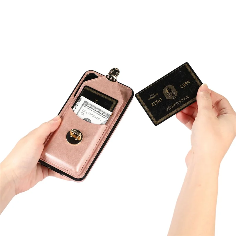 For Samsung Galaxy S25 / S24 Cell Phone Case Card Holder Leather+TPU Shockproof Cover - Rose Gold