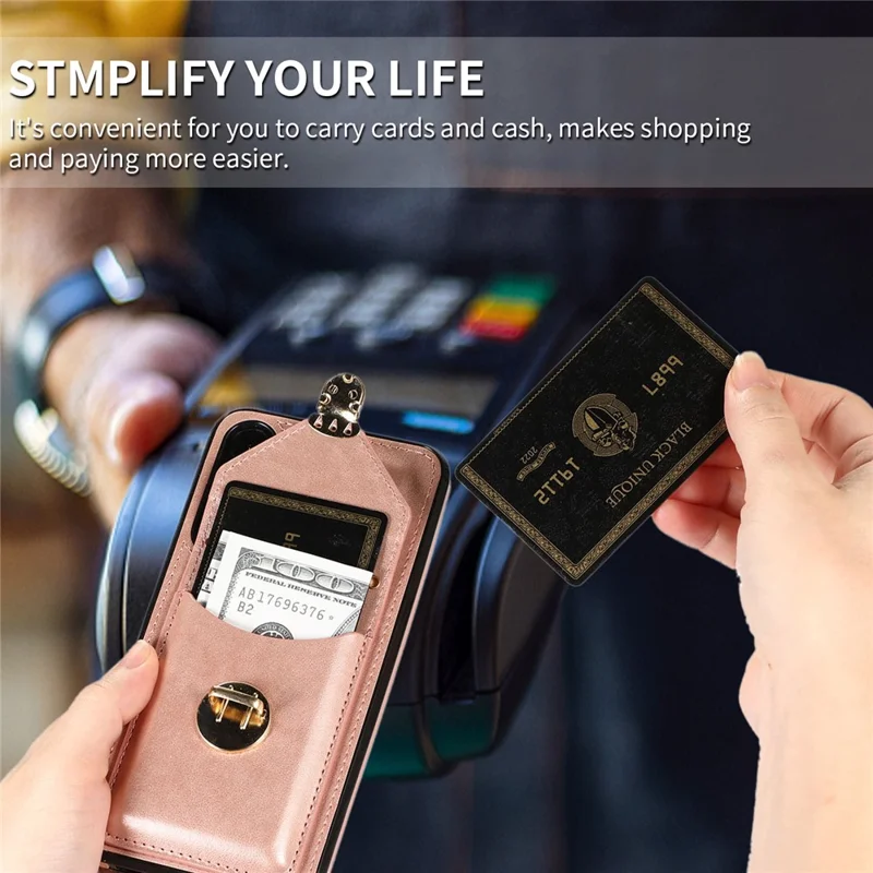 For Samsung Galaxy S25 / S24 Cell Phone Case Card Holder Leather+TPU Shockproof Cover - Rose Gold
