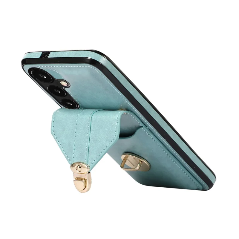 For Samsung Galaxy S25 / S24 Cell Phone Case Card Holder Leather+TPU Shockproof Cover - Green