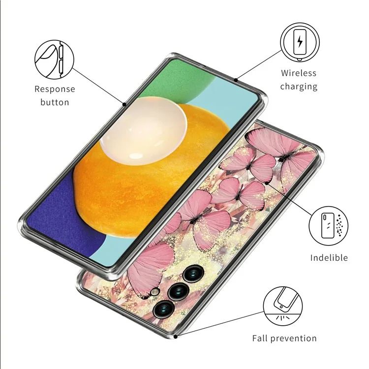 Für Samsung Galaxy A15 4G TPU Handyhülle Muster bedruckter Anti-Kratzer Slim Cover - Rosa Schmetterlinge
