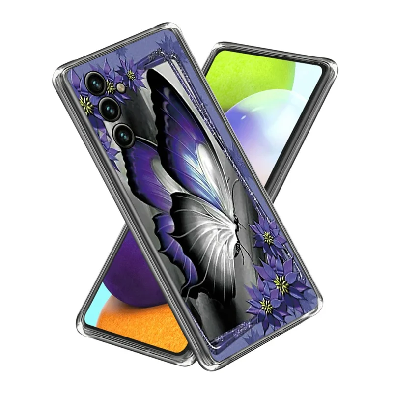 For Samsung Galaxy A35 5G Pattern Phone Case Soft TPU Anti-Bump Cover - Purple Butterfly