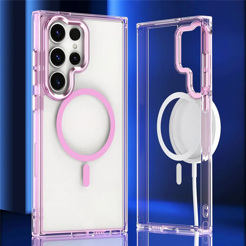 For Samsung Galaxy S24 Ultra Case Shockproof TPU+PC Clear Phone Cover Magnetic Case - Pink
