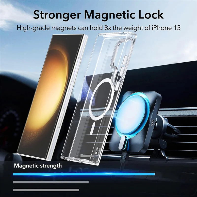 For Samsung Galaxy S24 Ultra Case Shockproof TPU+PC Clear Phone Cover Magnetic Case - Pink