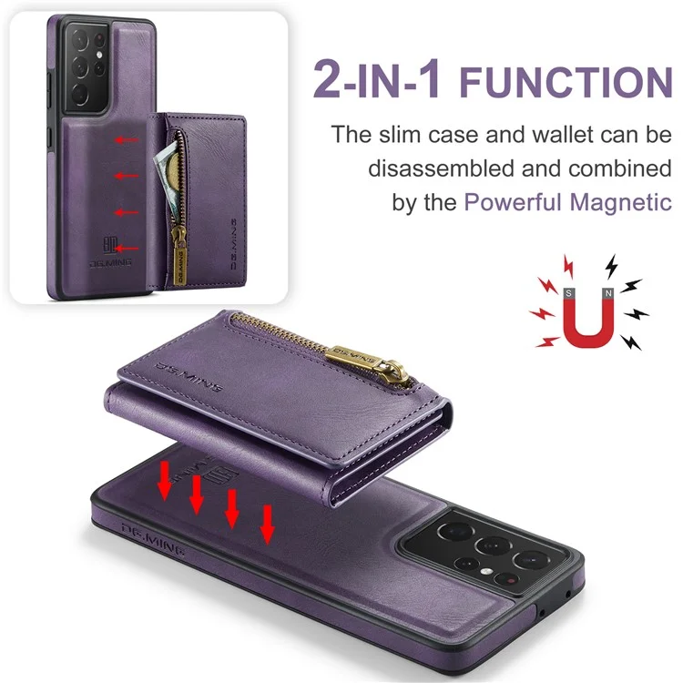 DG.MING M5 Série Pour Samsung Galaxy S21 Ultra 5G Étui de téléphone Portefeuille Détachable avec Support - Violet