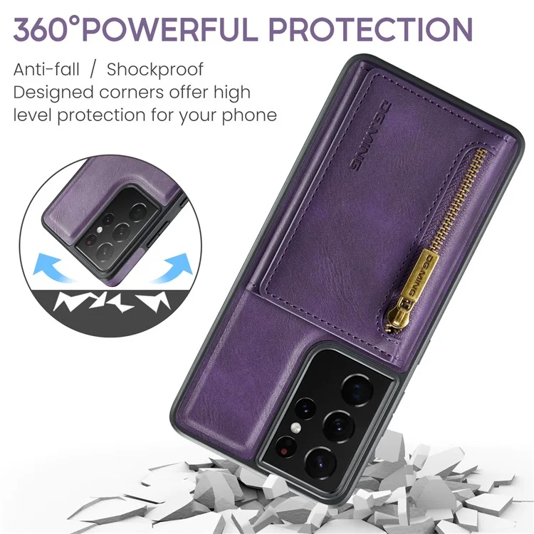 DG.MING M5 Série Pour Samsung Galaxy S21 Ultra 5G Étui de téléphone Portefeuille Détachable avec Support - Violet