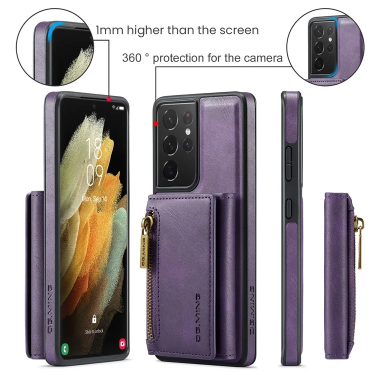 DG.MING M5 Série Pour Samsung Galaxy S21 Ultra 5G Étui de téléphone Portefeuille Détachable avec Support - Violet