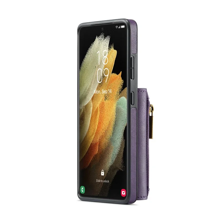 DG.MING M5 Série Pour Samsung Galaxy S21 Ultra 5G Étui de téléphone Portefeuille Détachable avec Support - Violet