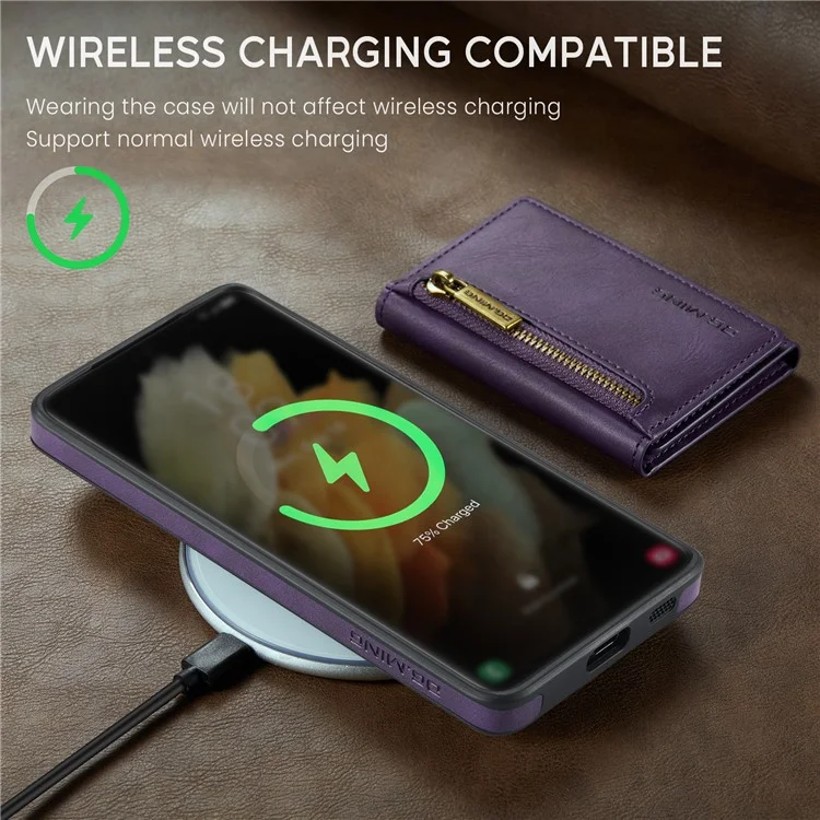 DG.MING M5 Série Pour Samsung Galaxy S21 Ultra 5G Étui de téléphone Portefeuille Détachable avec Support - Violet