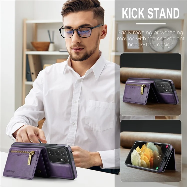 DG.MING M5 Série Pour Samsung Galaxy S21 Ultra 5G Étui de téléphone Portefeuille Détachable avec Support - Violet