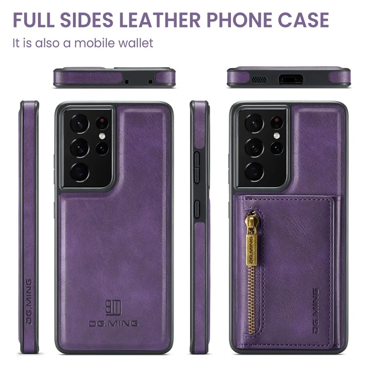 DG.MING M5 Série Pour Samsung Galaxy S21 Ultra 5G Étui de téléphone Portefeuille Détachable avec Support - Violet